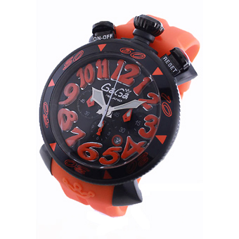 GAGA MILANO ガガミラノ レプリカ クロノ48mm クオーツ 6054.3 ラバー ライトオレンジ/ブラック メンズ